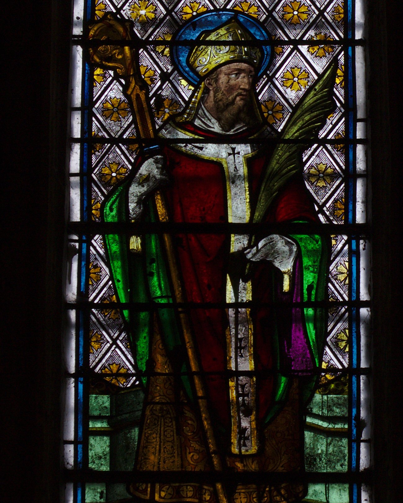 Sant'Alberto Magno in una vetrata ottocentesca della chiesa di Saint-Éloi a Saint-Éloi-de-Fourques (Francia)